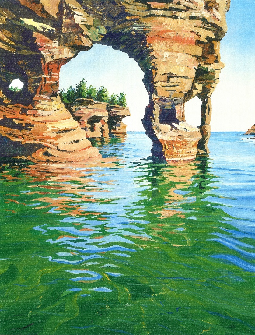 8×10 PRINT OF PAINTING RYTA Michigan lake Picture Rock lighthouse folk art 🌊