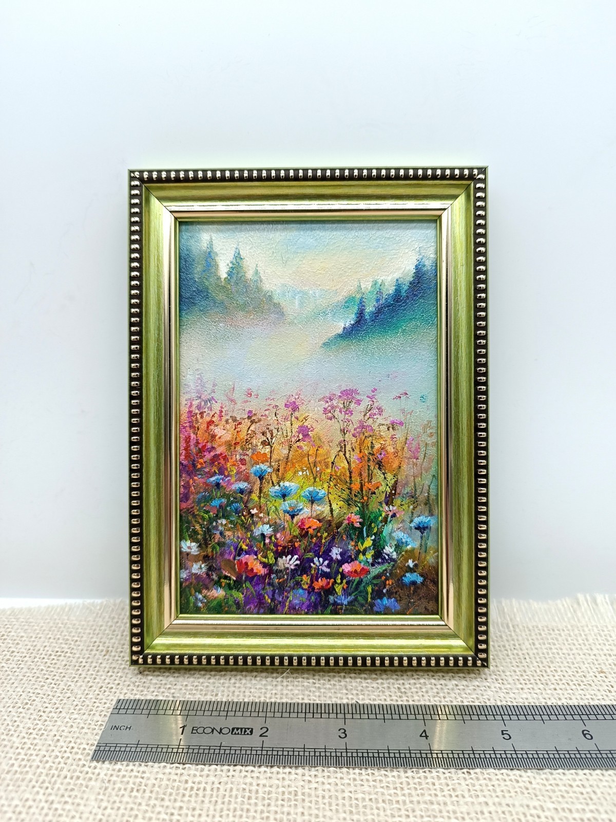 Meadow Flowers Original Oil Painting 4×6 Framed Signed Wildflower Landscape Art