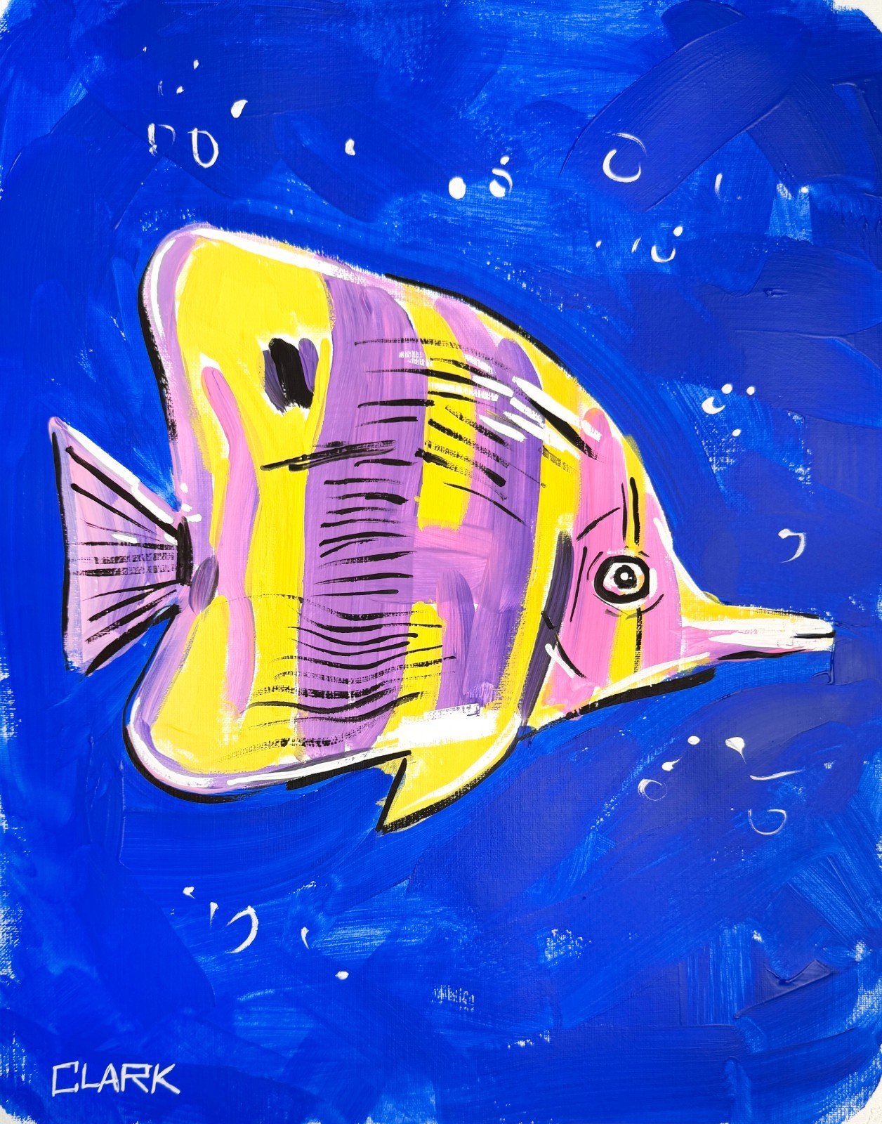 Original Butterflyfish Ocean Pop Art Acrylic Painting – 11×14″ Mixed Media Paper