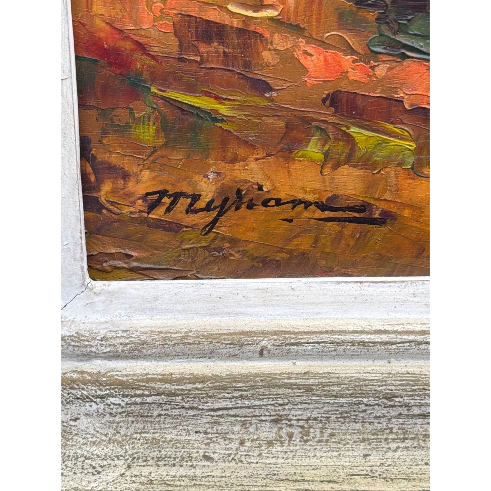 Vintage Signed Impasto Oil Painting Italian Coastal Landscape Framed Seascape
