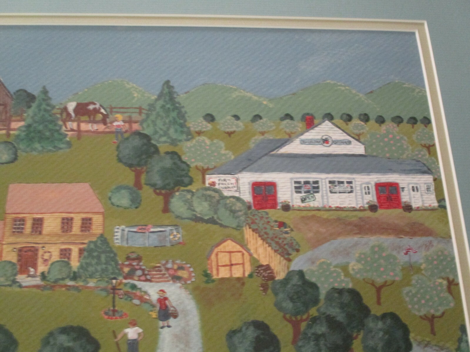VINTAGE NAIVE PAINTING FOLK ART AMERICAN TOWN VIEW FARM COUNTRY STREET SCENES
