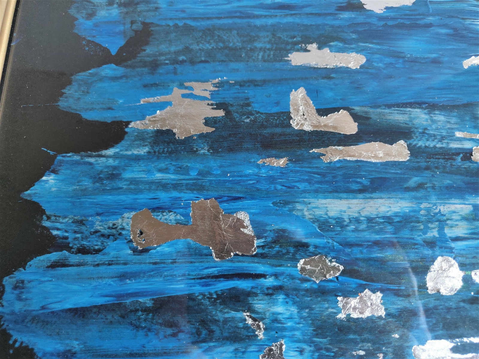 FROSTED – Sterling – abstract expressionist acrylic and silver leaf framed 8×10