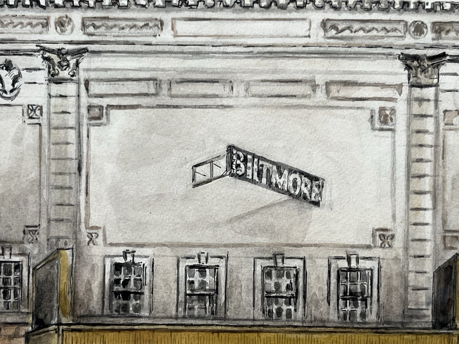 Vintage 70s New York City NYC Street Scene Painting Biltmore Theatre Broadway