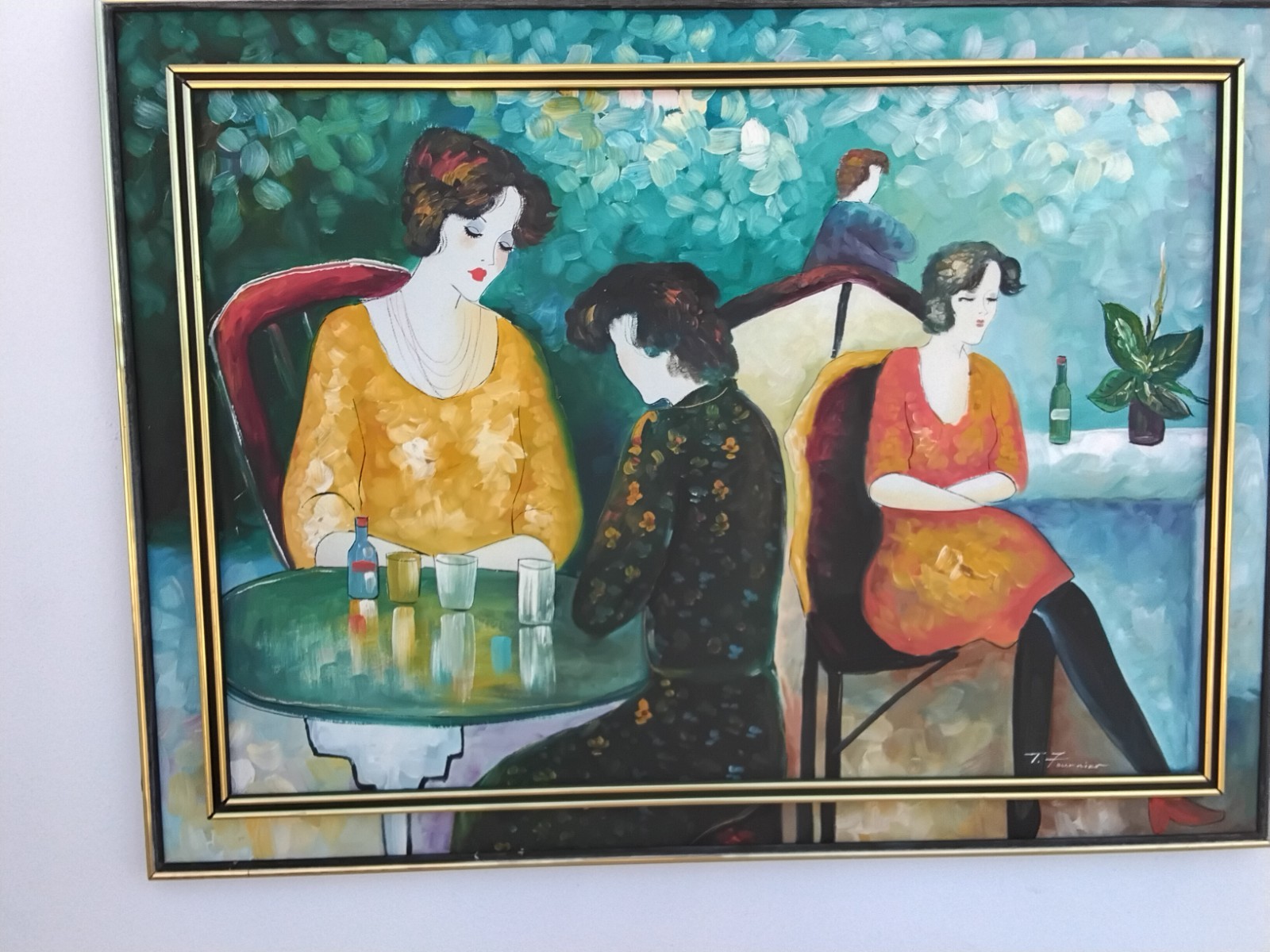 Original Oil On Canvas Painting Style Of Itzchak Tarkay, signed T.Fournie 36×48