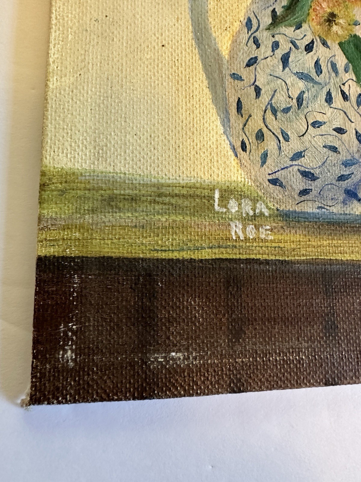 Still Life Flowers In Vase On A Sunny Day Signed By Lora Roe Cottagecore OOAK