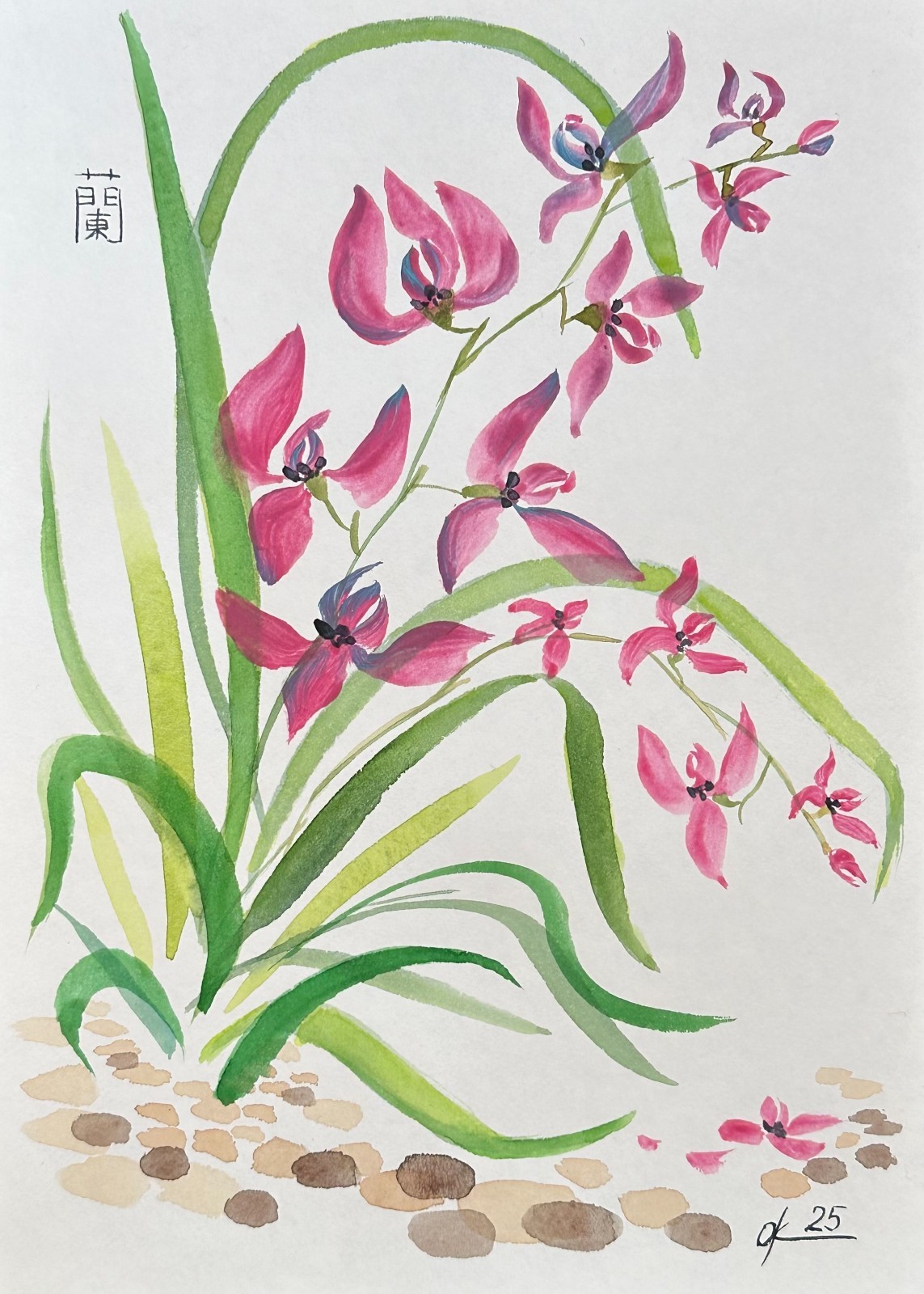 Wild Orchid oriental japanese chinese brush sumi-e Original painting kitchen