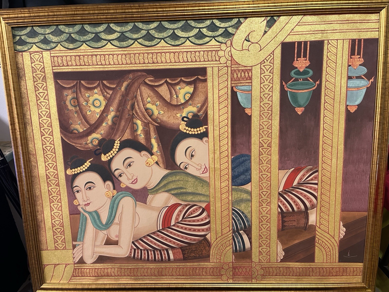 Erotic Thai Art Oil Painting from Royal Thai Art Signed by artist– BEAUTIFUL!