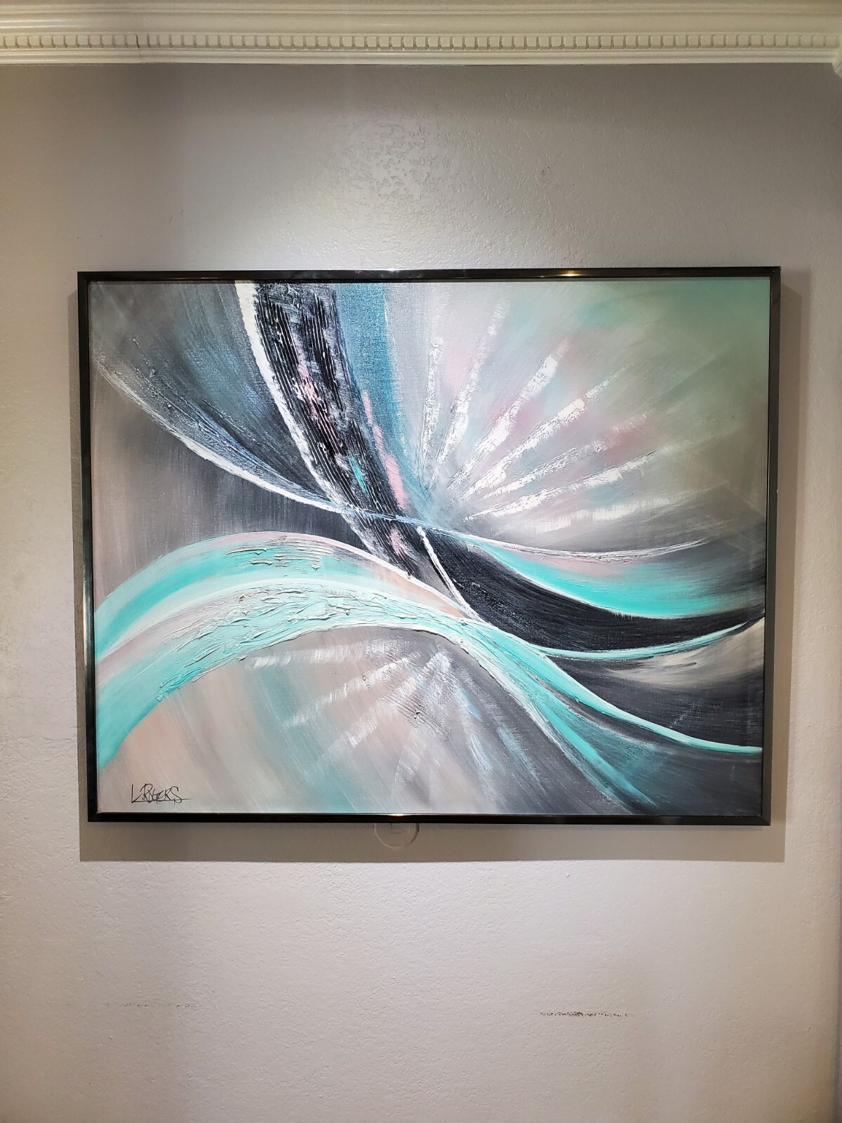 Abstract Painting Modern Canvas x large 40″x50″Framed, Signed, L.rogers in good