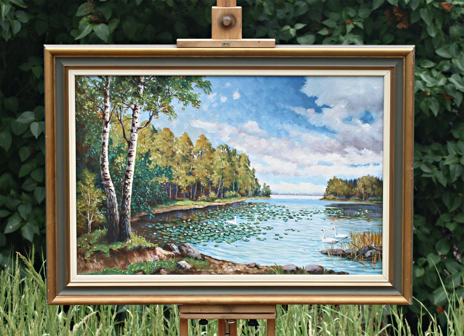 Torsten Mueller – Summer Landscape With Lake – Oil Painting On Canvas – Signed