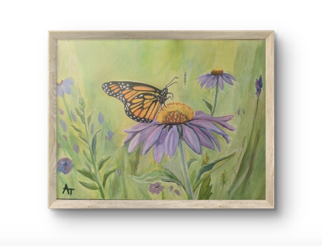 Original Hand Painted 9×12 Butterfly Bloom Art Acrylic Paper Contemporary Signed