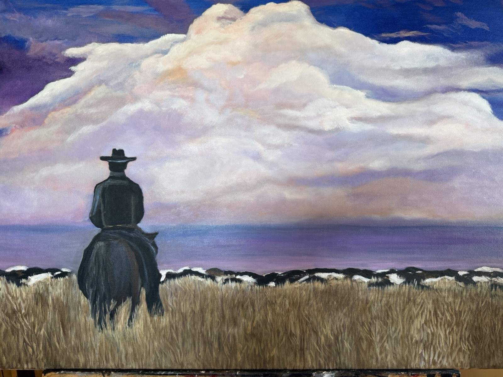 Original Cowboy /w Cattle Western Painting By Arkansas Artist Leah Smith