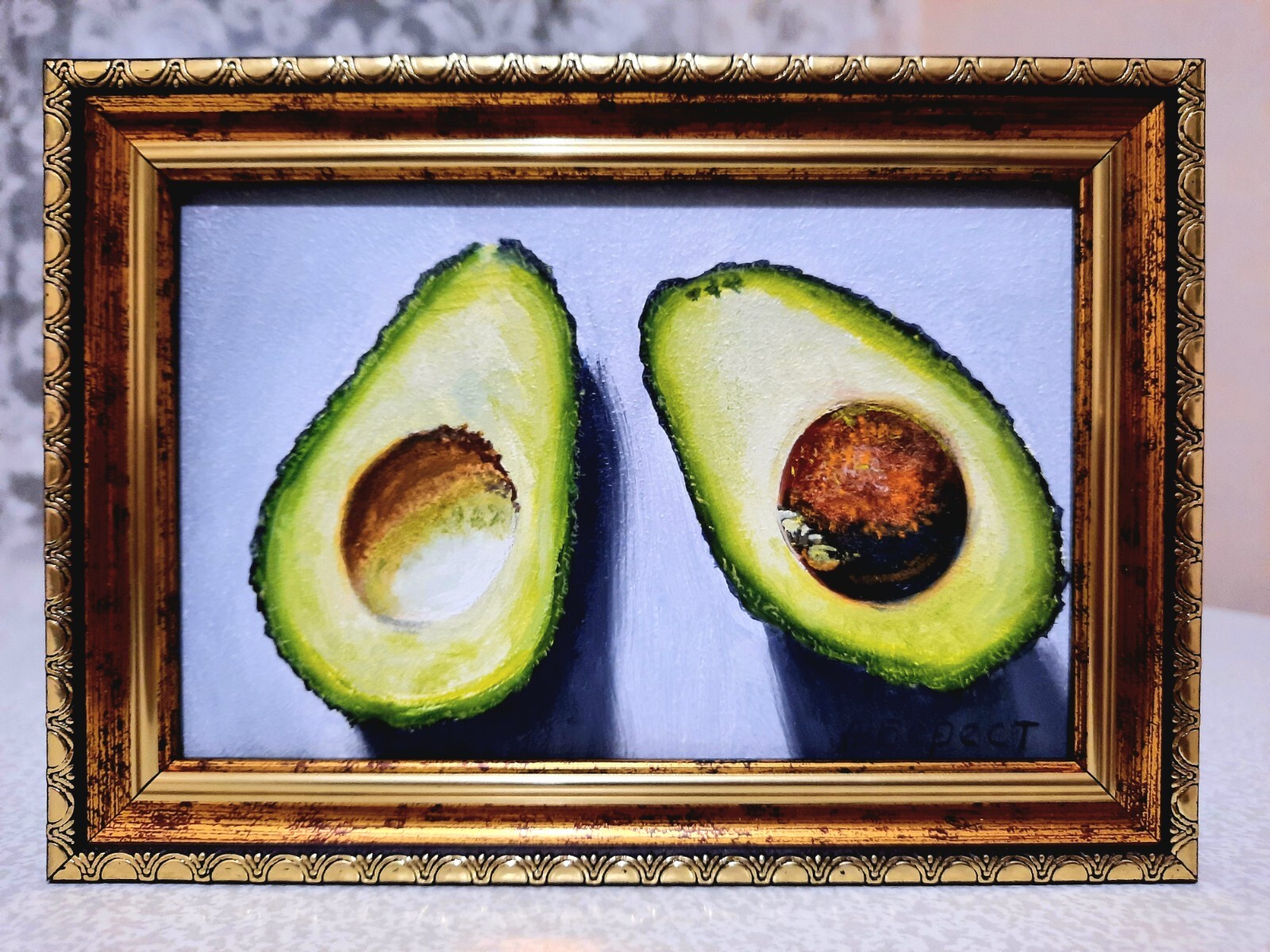 ORIGINAL Oil Painting HANDMADE Miniature Avocado Contemporary Wall Art Realism