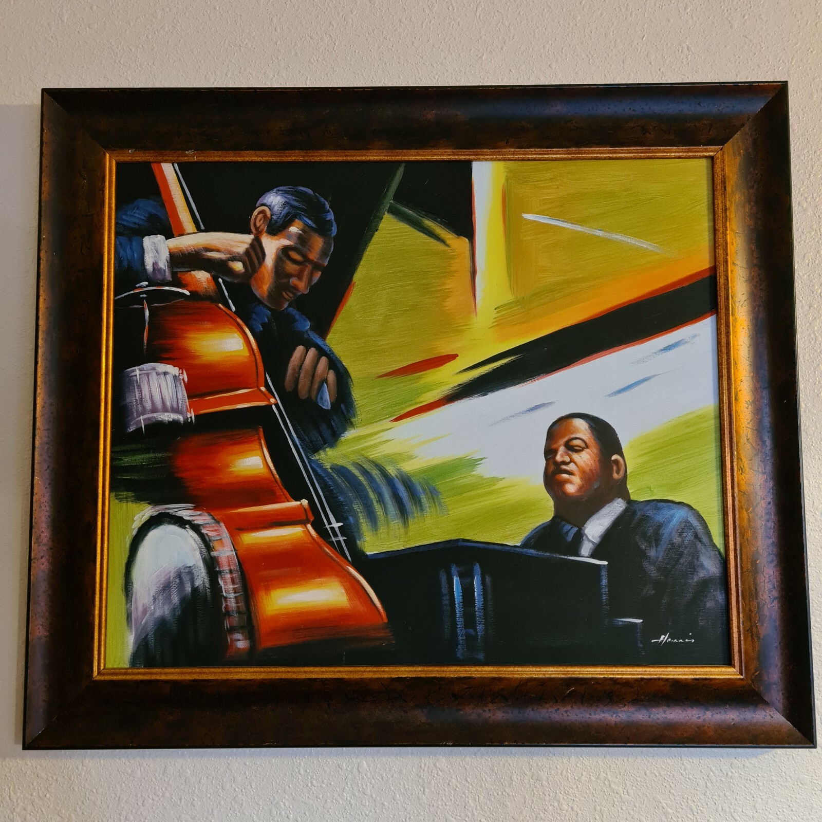 Vintage Oil Painting Signed Harris 29.5″×25.5″ Musical Jazz Funk Band Modern