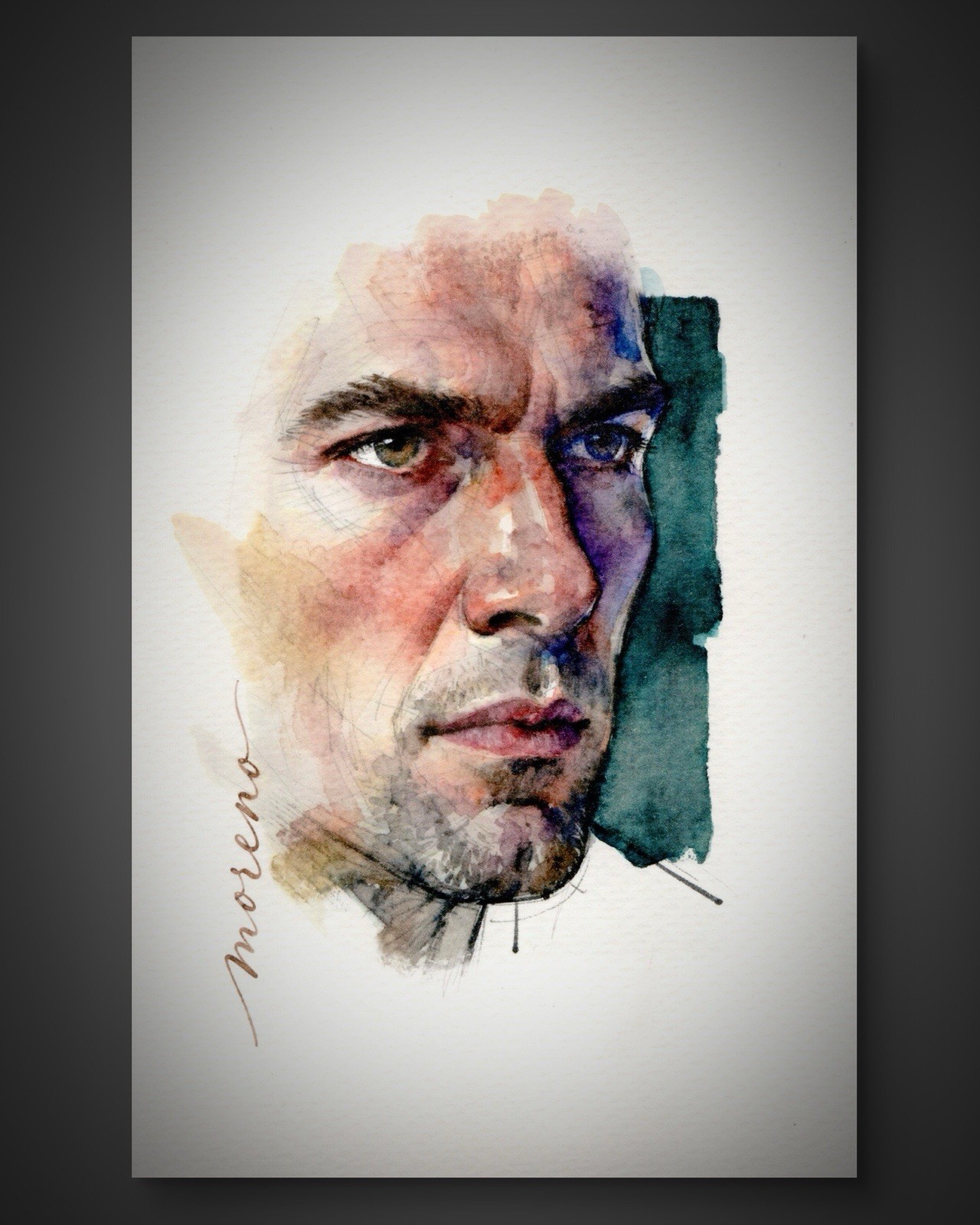 Original Watercolor Painting Classical Male Figure Book Page 5.5 × 8.5 inches)
