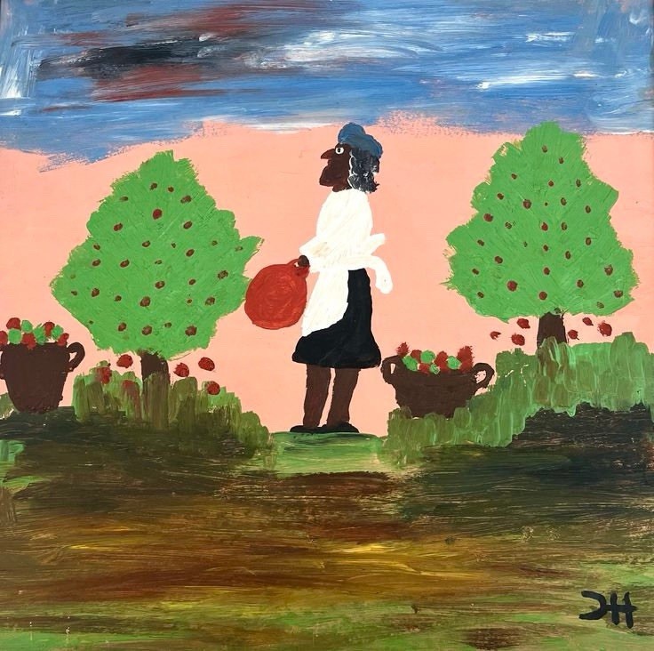 Clementine Hunter (Handmade) Signed Oil Painting on Canvas 40×40 Cm in Naive Art