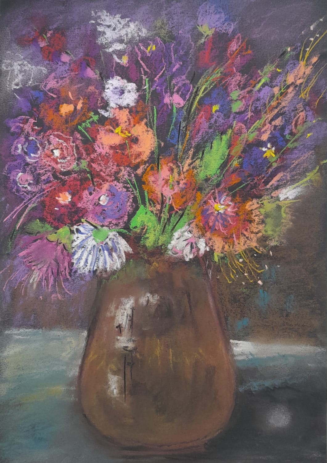 Original Floral Still Life Dry Pastel Painting Bouquet 8.3×11.4 in
