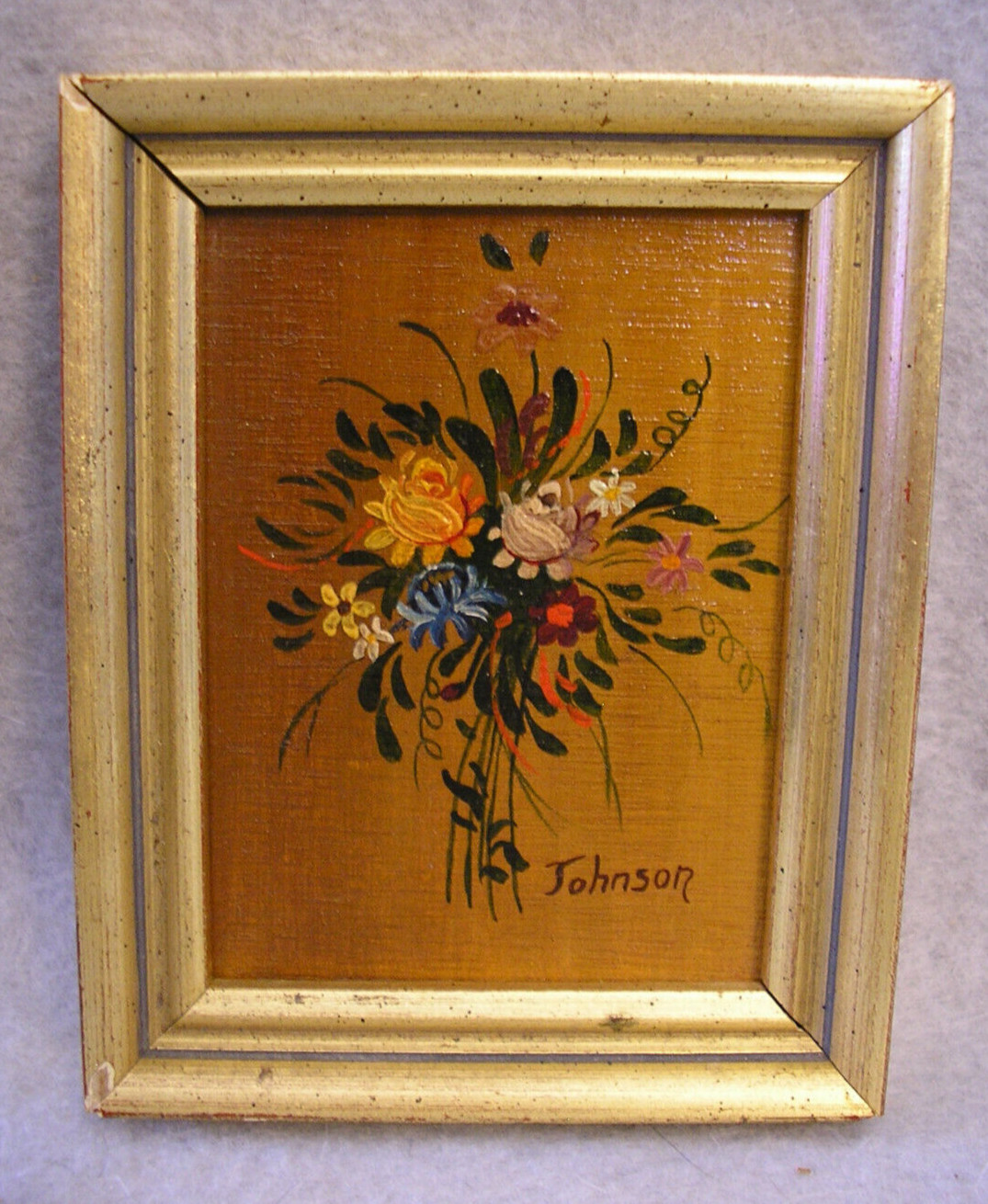 Original Oil Painting Art Miniature Floral Still Life on Board Carol Johnson