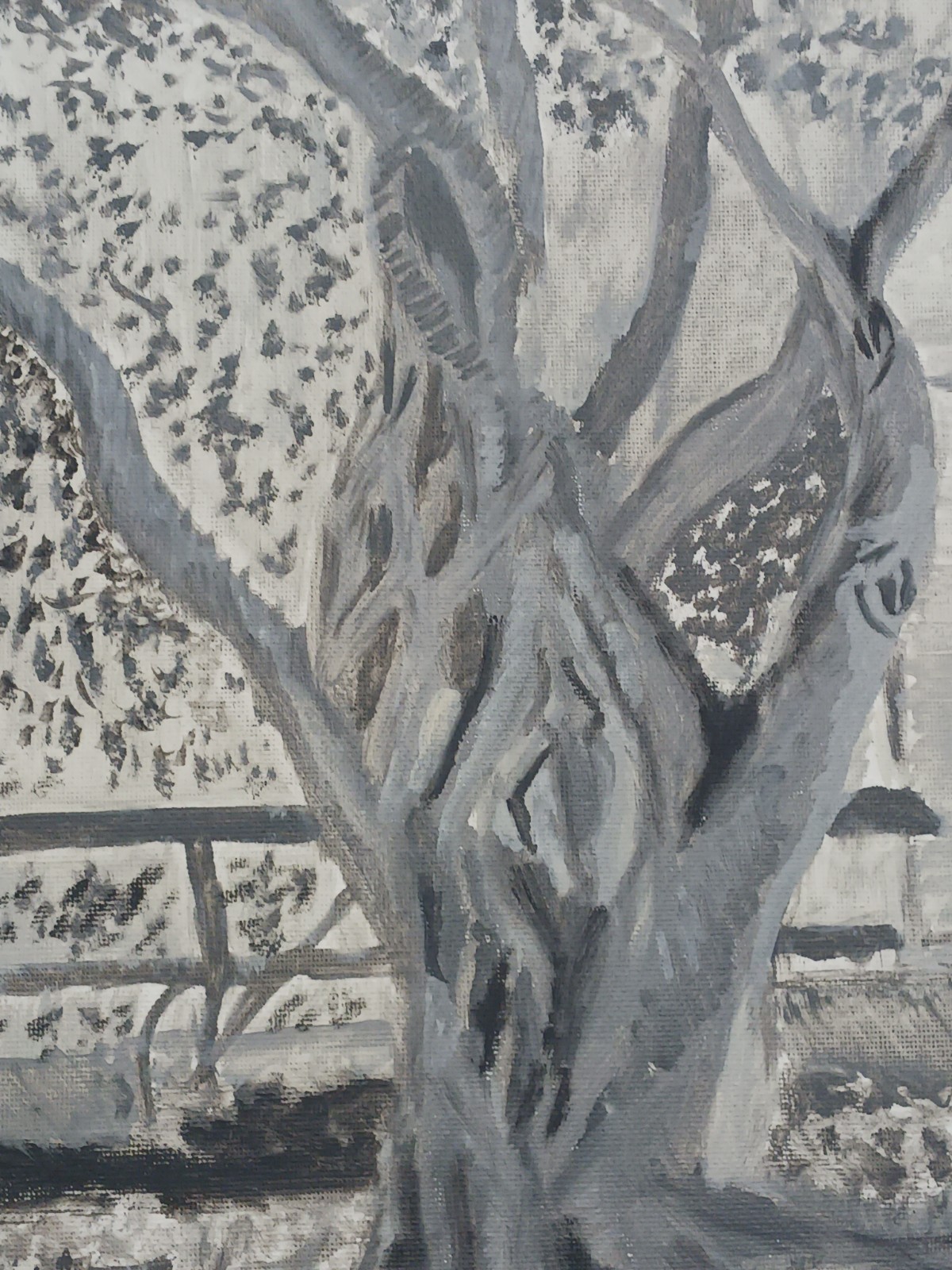 Original Oil Painting Tree Abstract Black And White 24″ X 18″