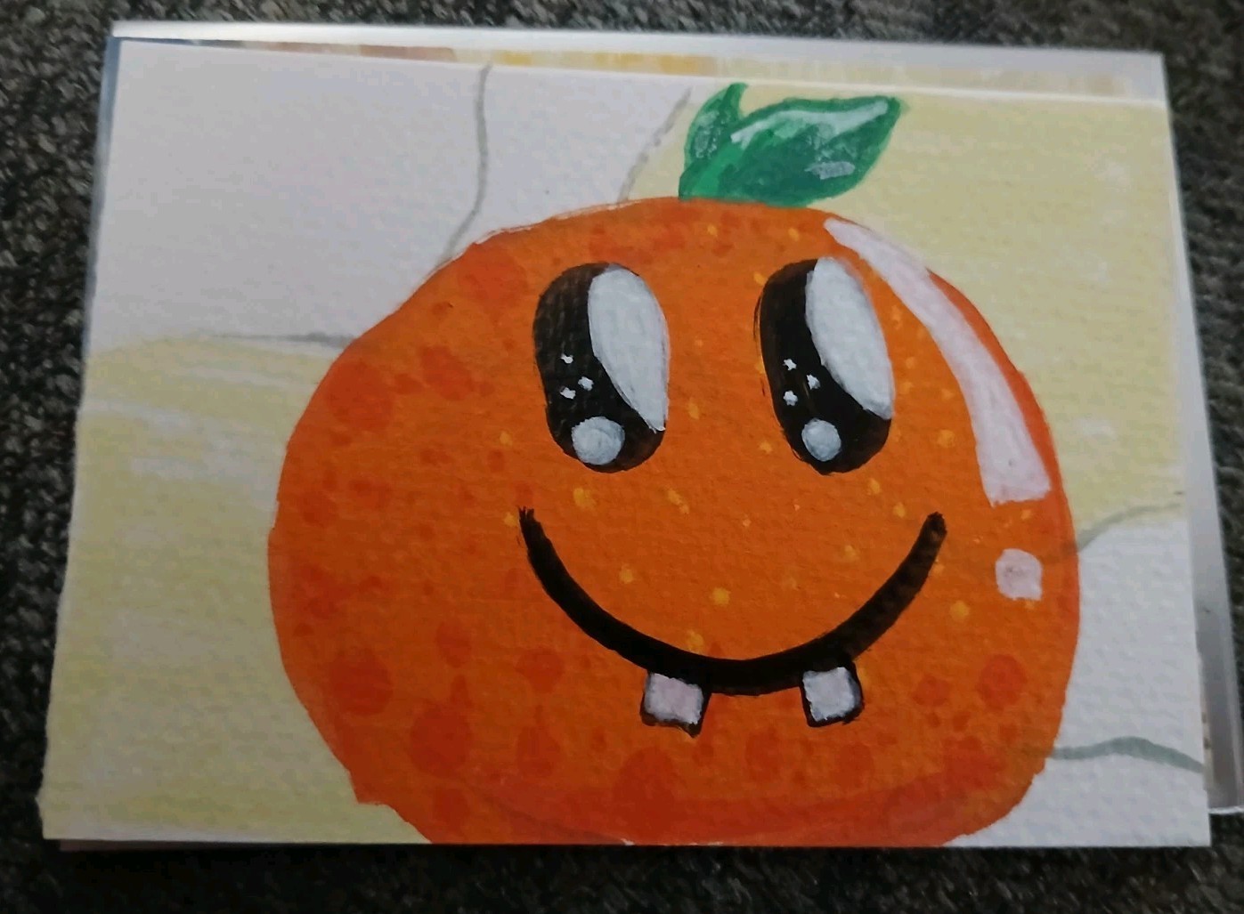 Original artist trading card aceo cartoon orange fruit on paper