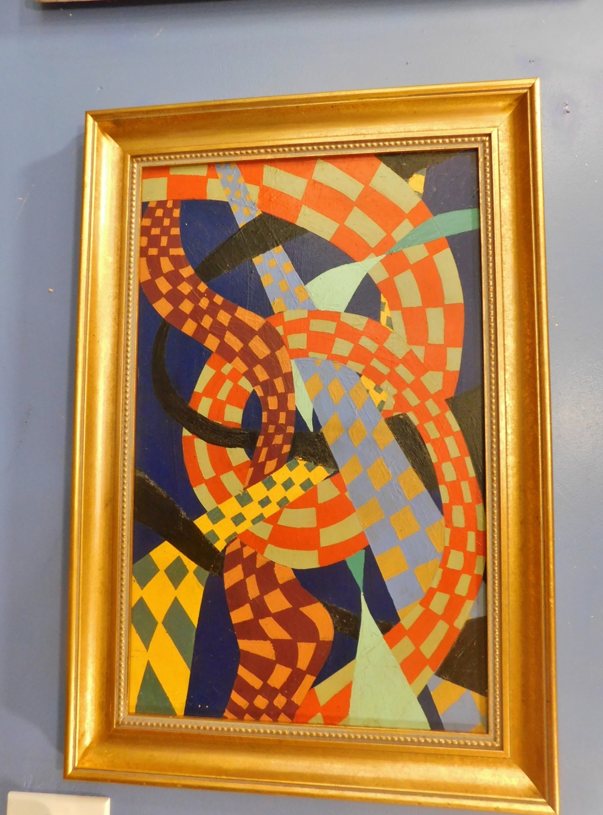 1962 Cubist Abstract Geometric Expressionist oil Painting by ROSS 28 x 20 Framed