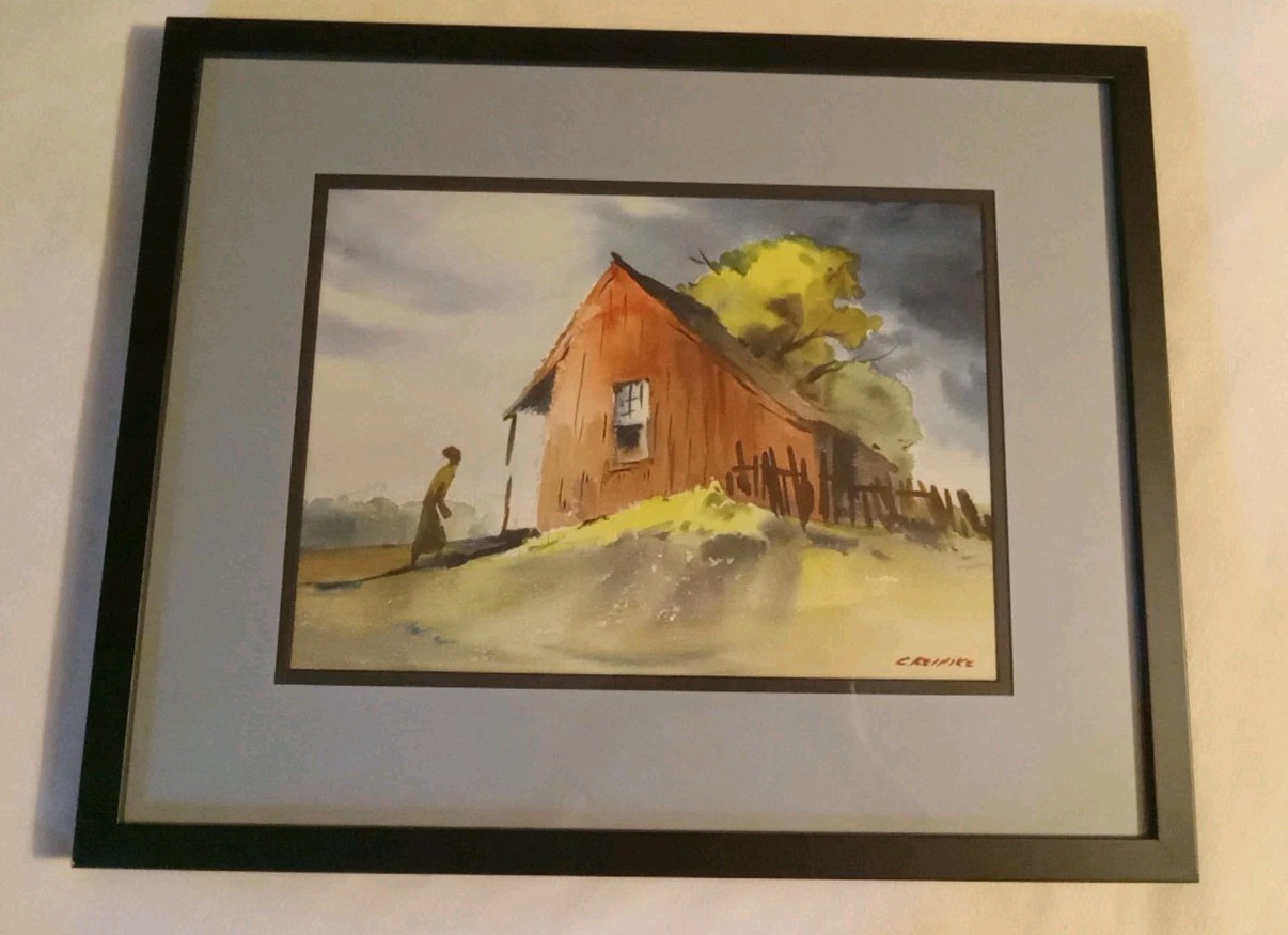 Signed Charles Reinike (Louisiana 1906-1983) Bayou Landscape Original Watercolor