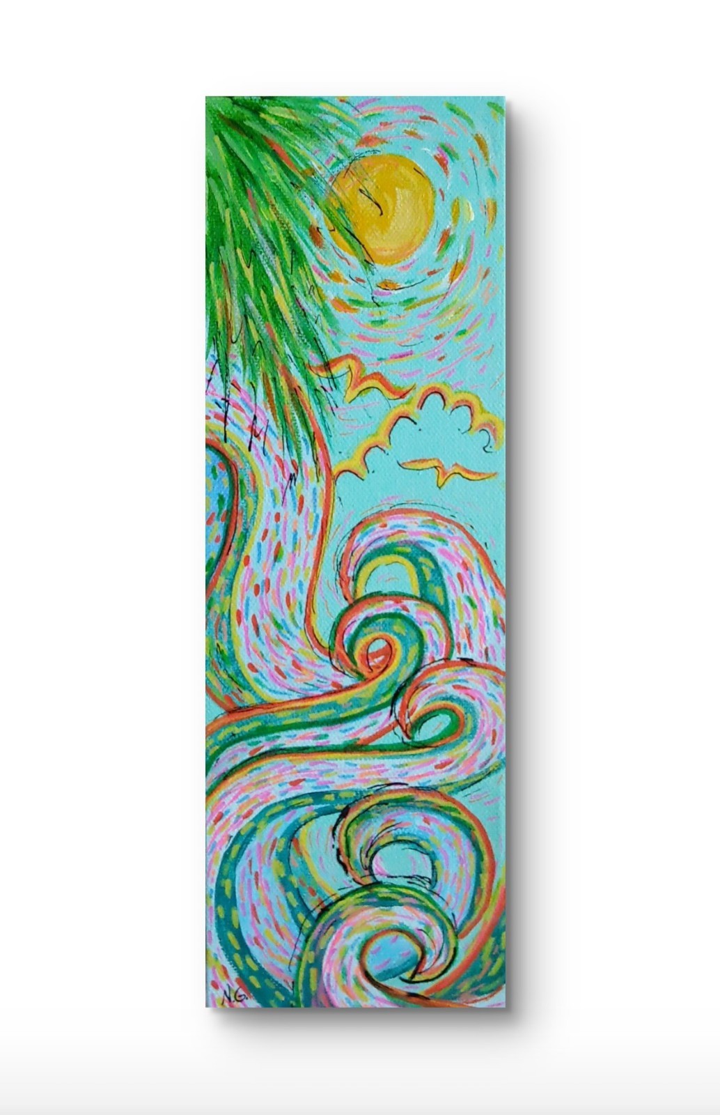 Original Expressionist Tropical Waves 12 x 4 Acrylic Painting