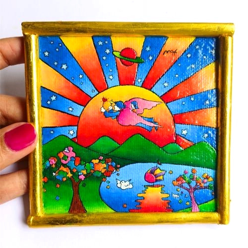 PETER MAX Universal Harmony sign Art UV Radiant Acrylic Canvas Hand Paint Frame