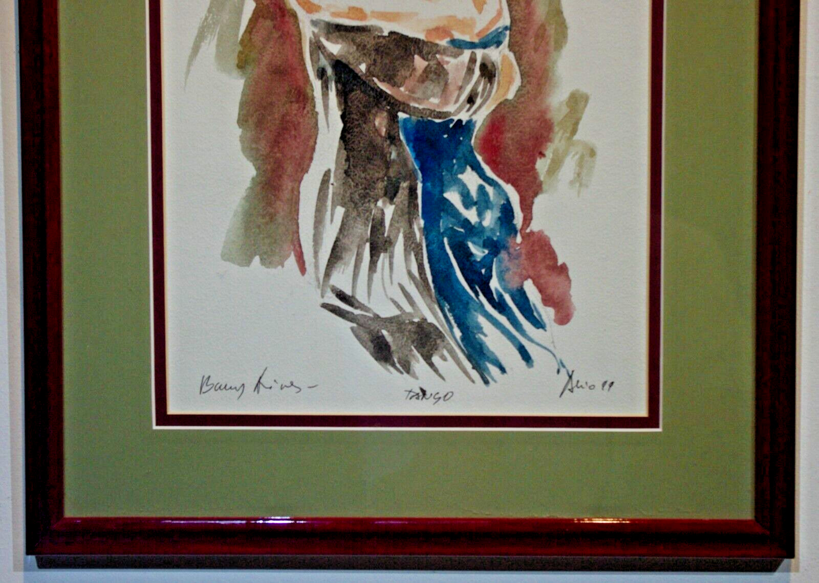 original watercolor framed signed Barry King couple dancing tango