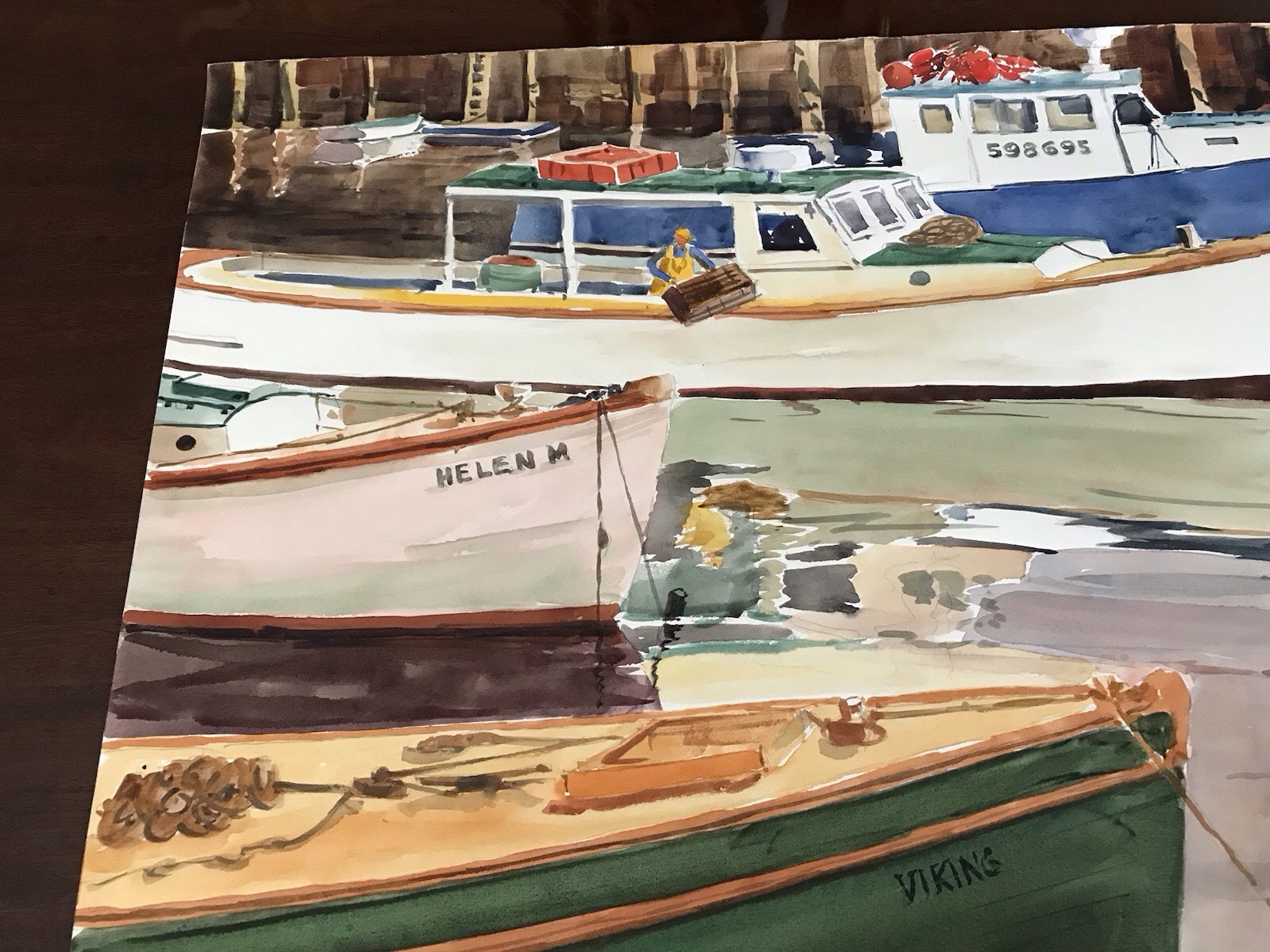 Mid 1980’s Gloucester Harbor T.H. Miller Original Watercolor, Signed