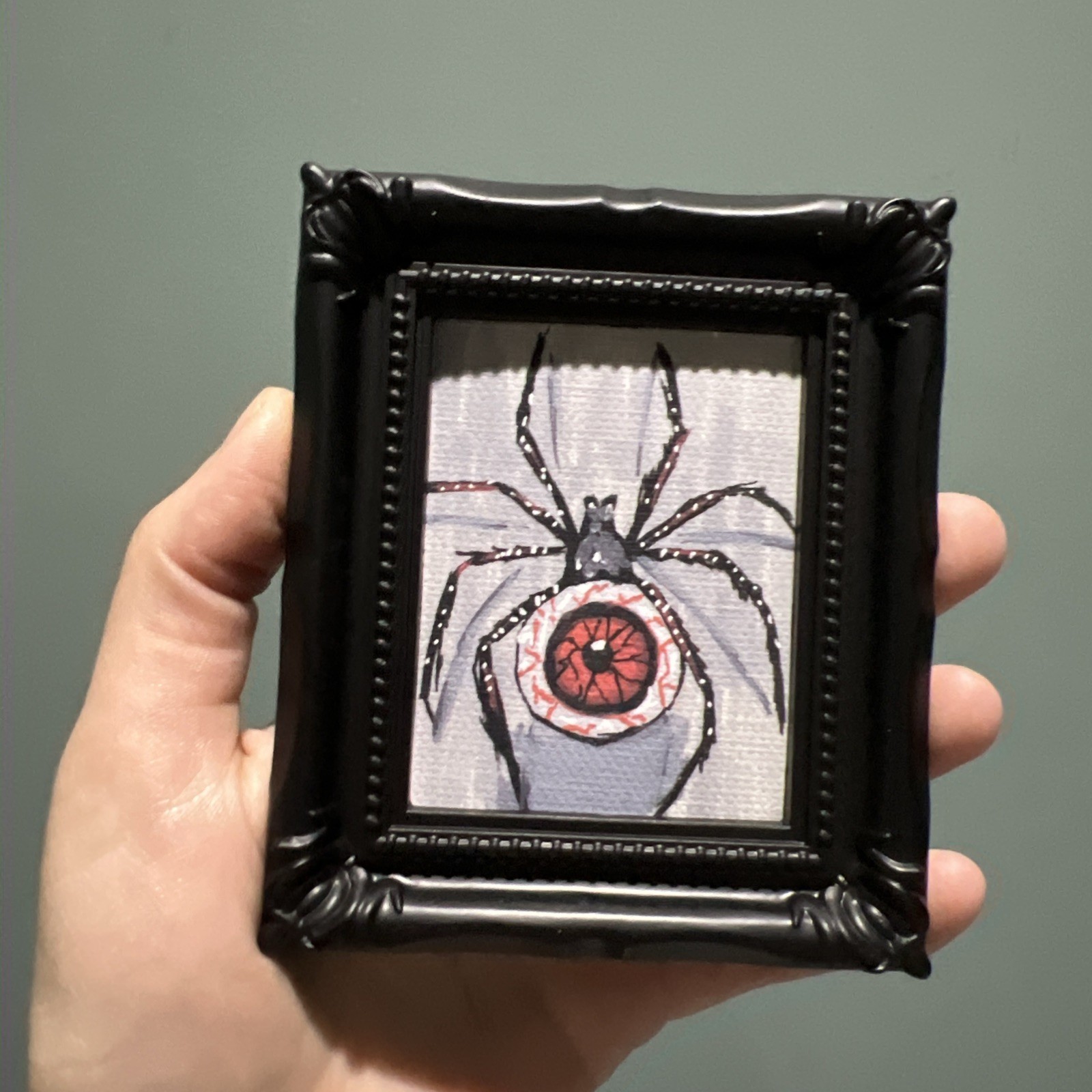Print Of My Art Creepy Spider,scary,Halloween ,miniature Painting,small, framed