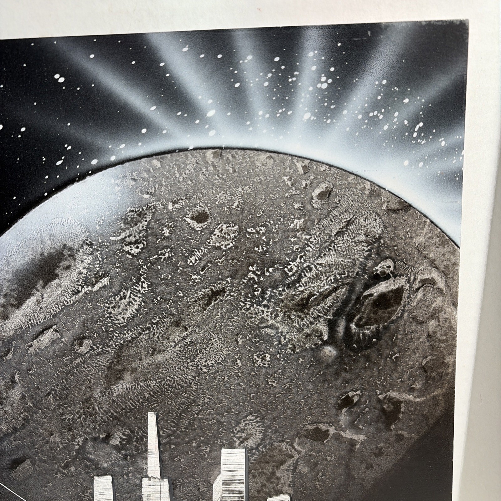 Original Spray Paint Art Painting Outer Space Sci-fi Planets Bridge Lighthouse