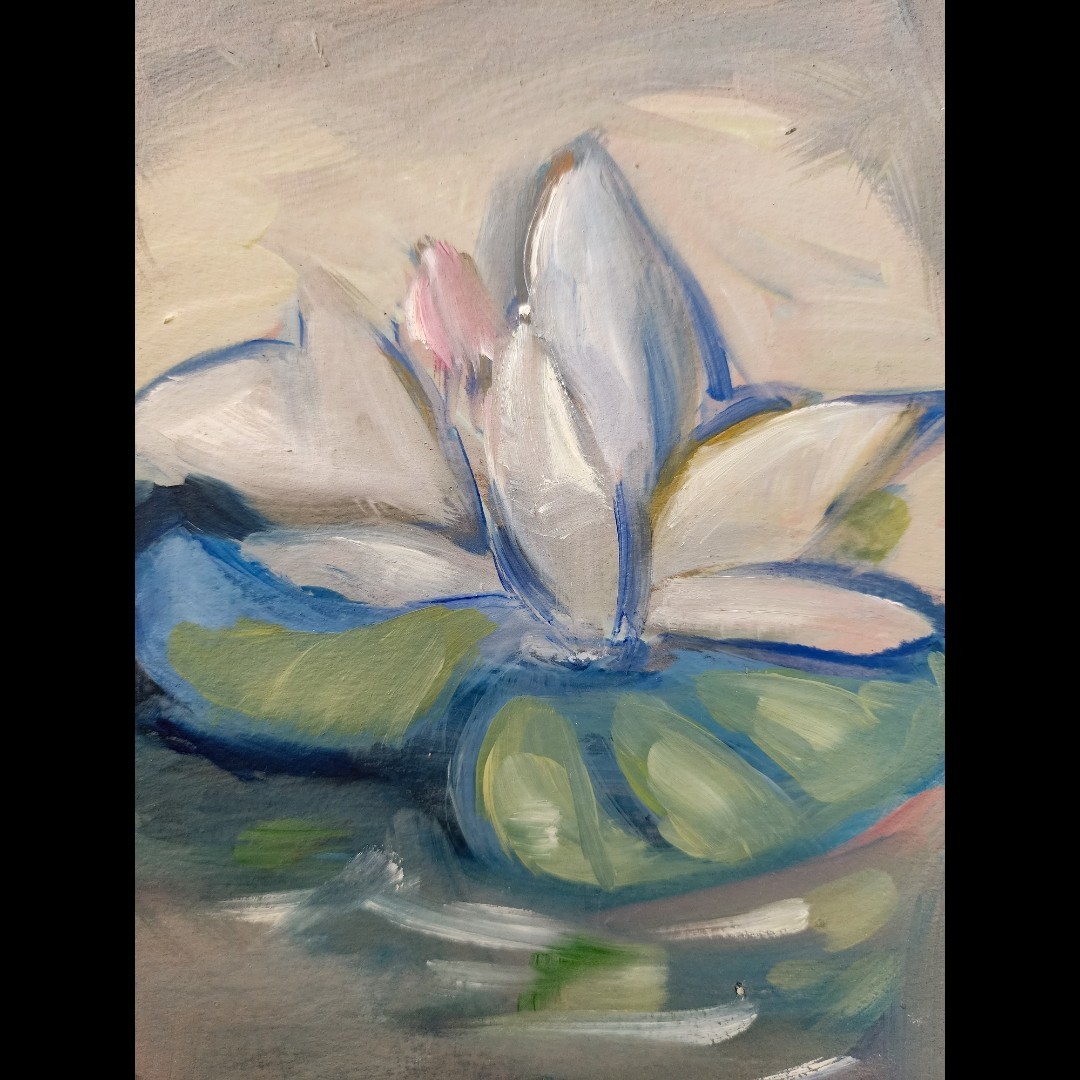 CRAMOLINI Water Lilly Oil Painting On Paperboard VINTAGE 2002 OOAK ORIG ART