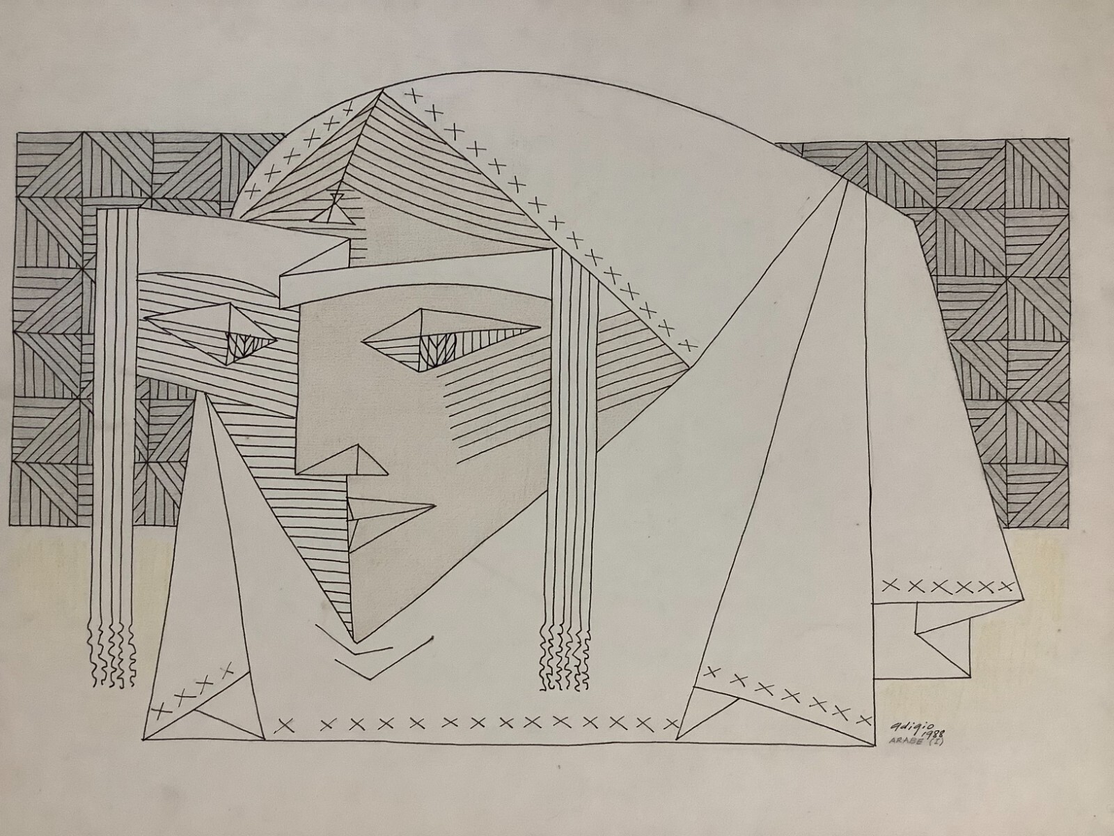 Adigio Benitez. Arabe I, 1988. Original signed. Ink on cardboard. Cuban Art