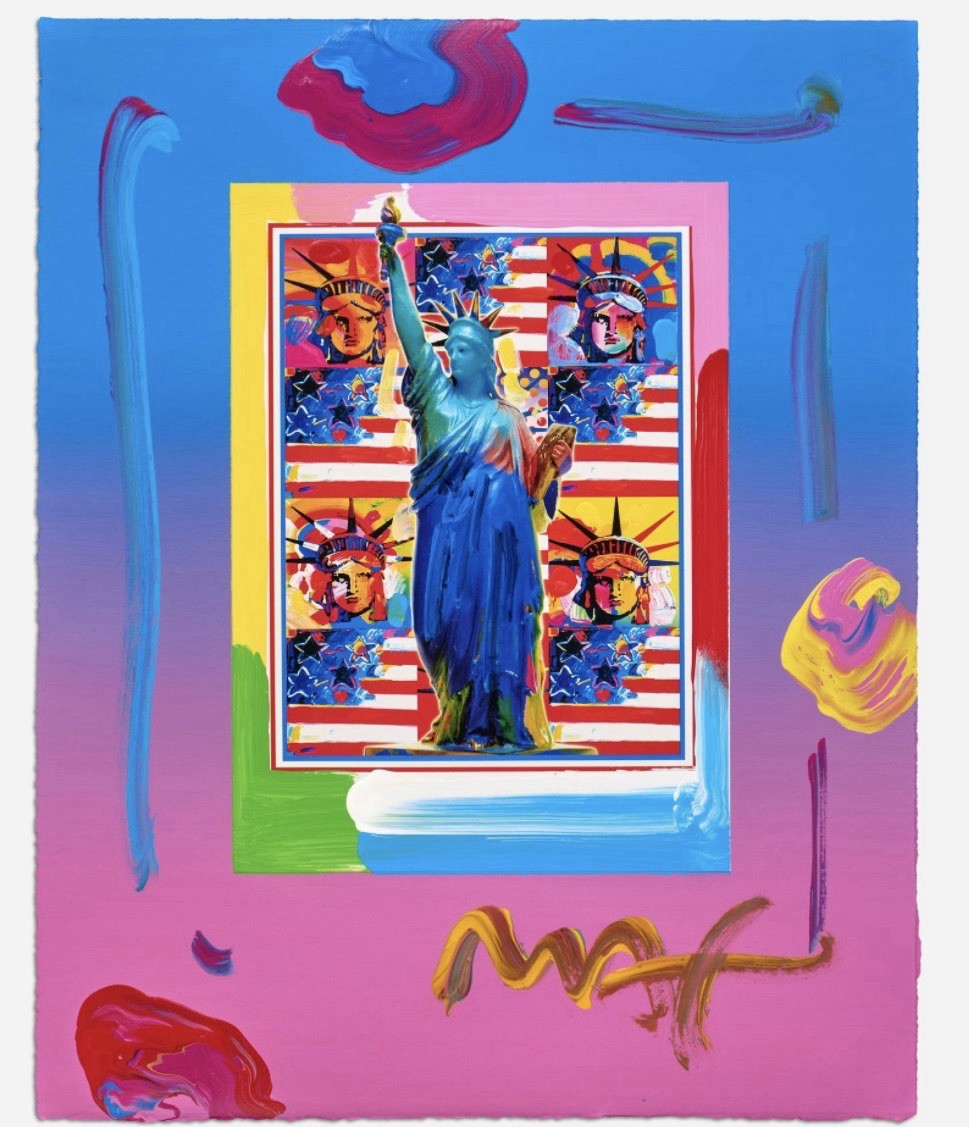 Peter Max Original Signed God Bless America Painting & Verso Dwg Beauty COA