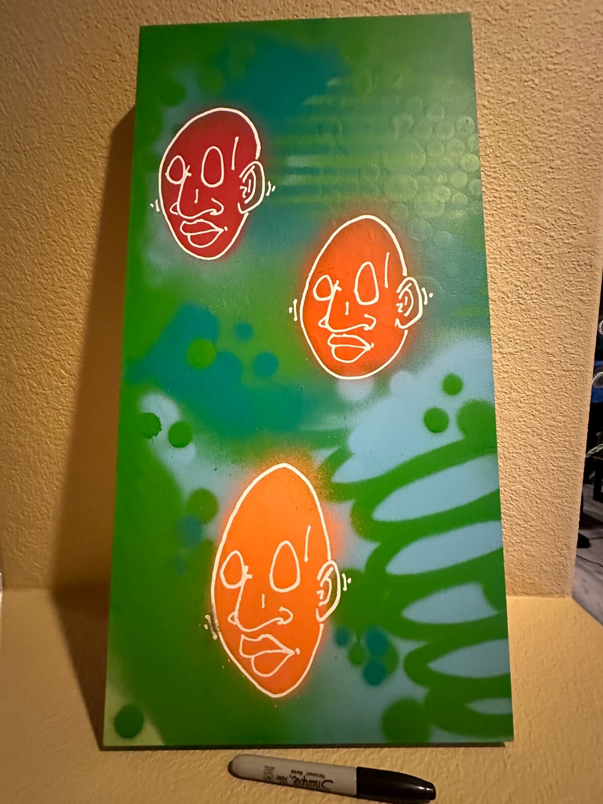 Mr Voorhees – signed – 2016 – Spray Paint and marker on wood – 12″ x 24″