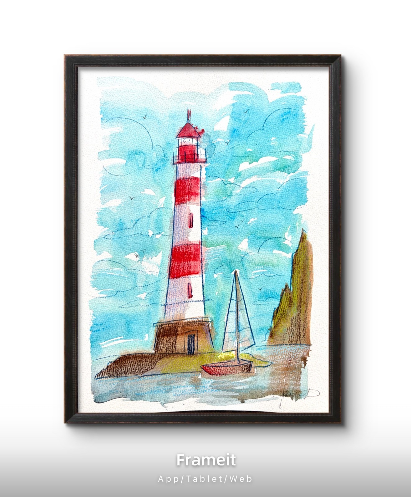 Original Light House 4 Painting By Alannah Dyer- Acrylic 9×12 in. Beach Sailing