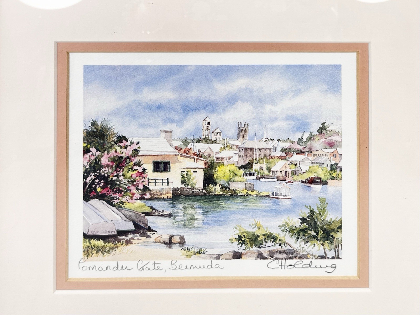 Framed C. Holding Signed POMANDER GATE BERMUDA Watercolor Print 11”x10”