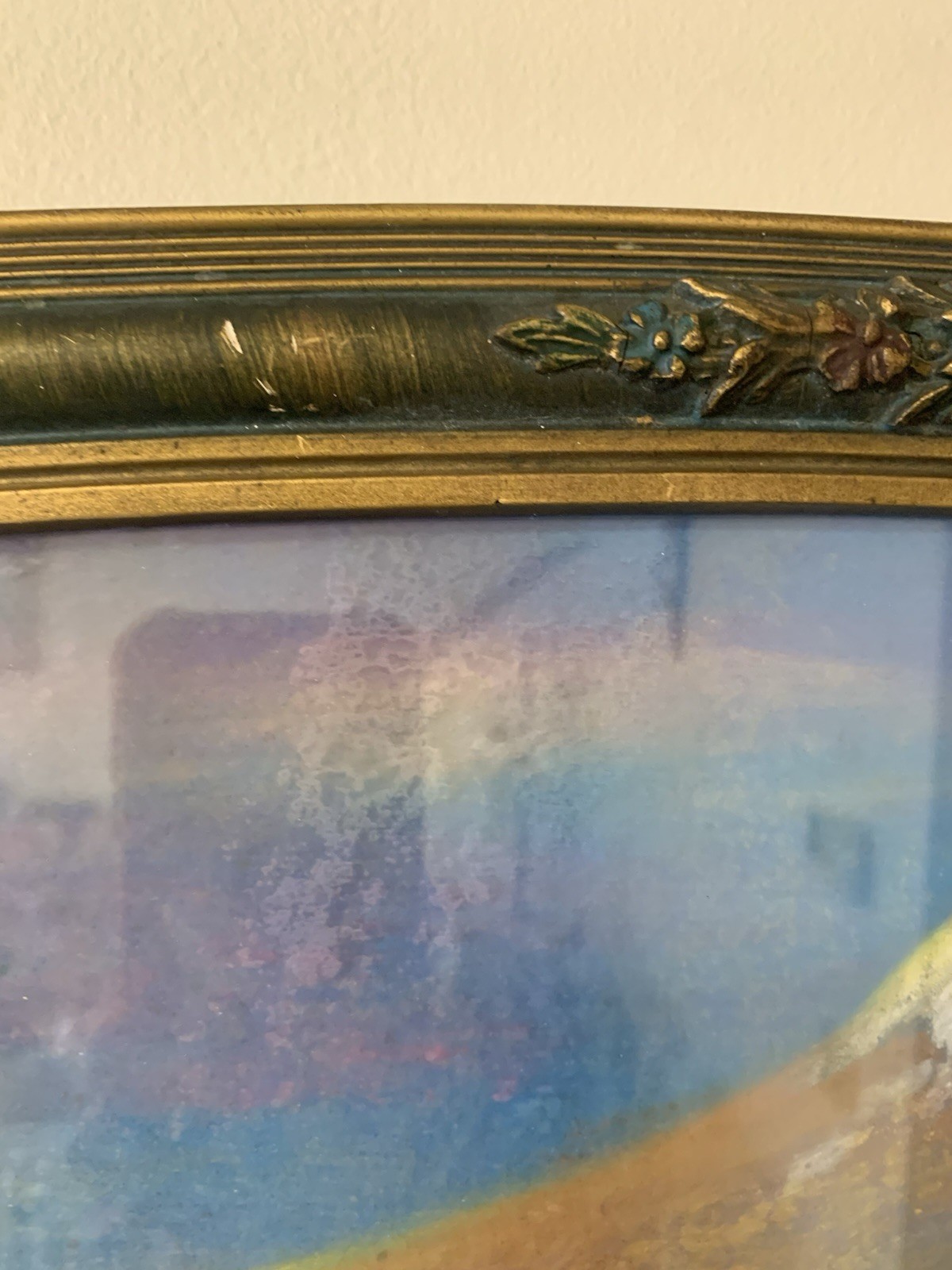 Antique Original Pastel Painting On Cardboard Landscape Mountain Lake Signed