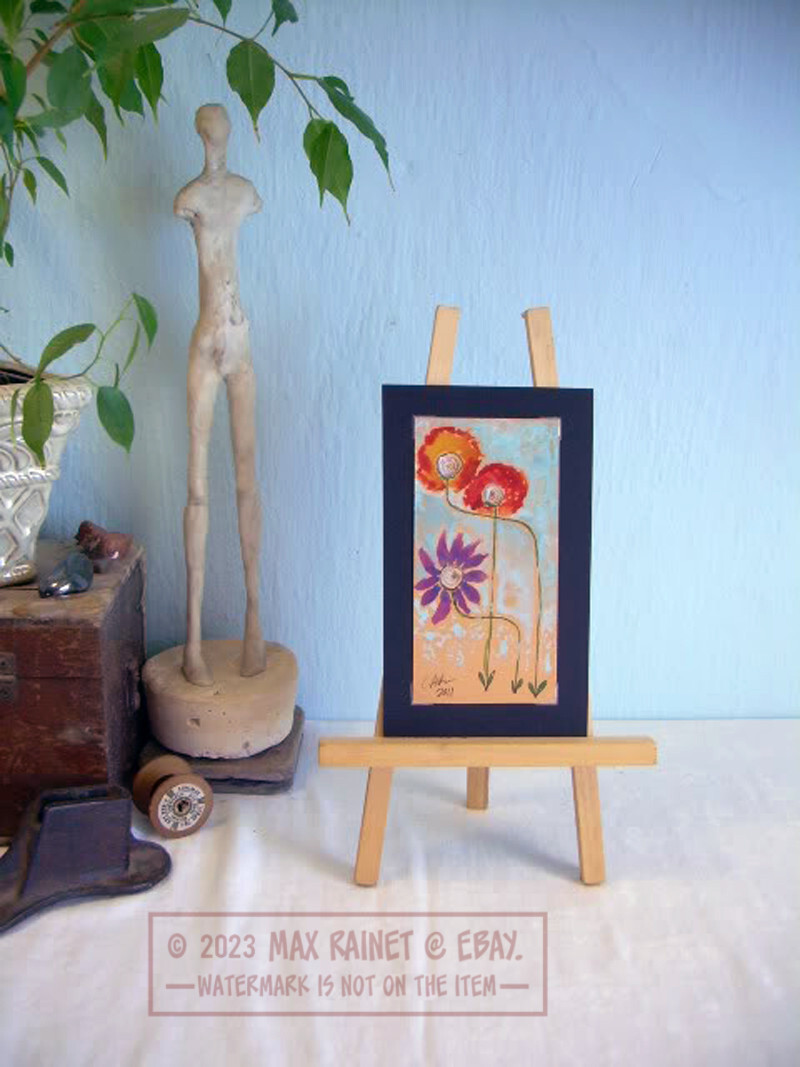 3 Maids 2011 C Peterson * Miniature Watercolor Painting * Flowers blue sky earth
