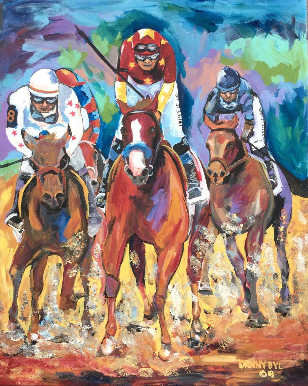 Triple Crown Justify Belmont Stakes Original Art Horse PAINTING DAN BYL 4×5 ft