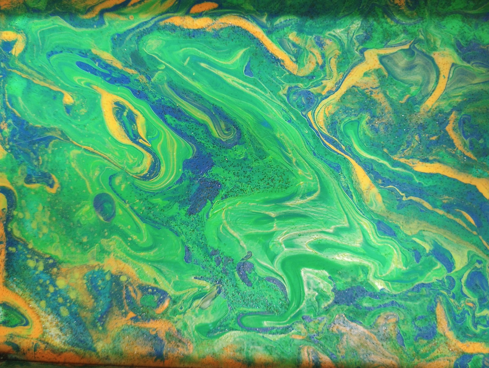 Abstract Green Blue Yellow Swirl Painting, Framed, Art Theme Wall Decor