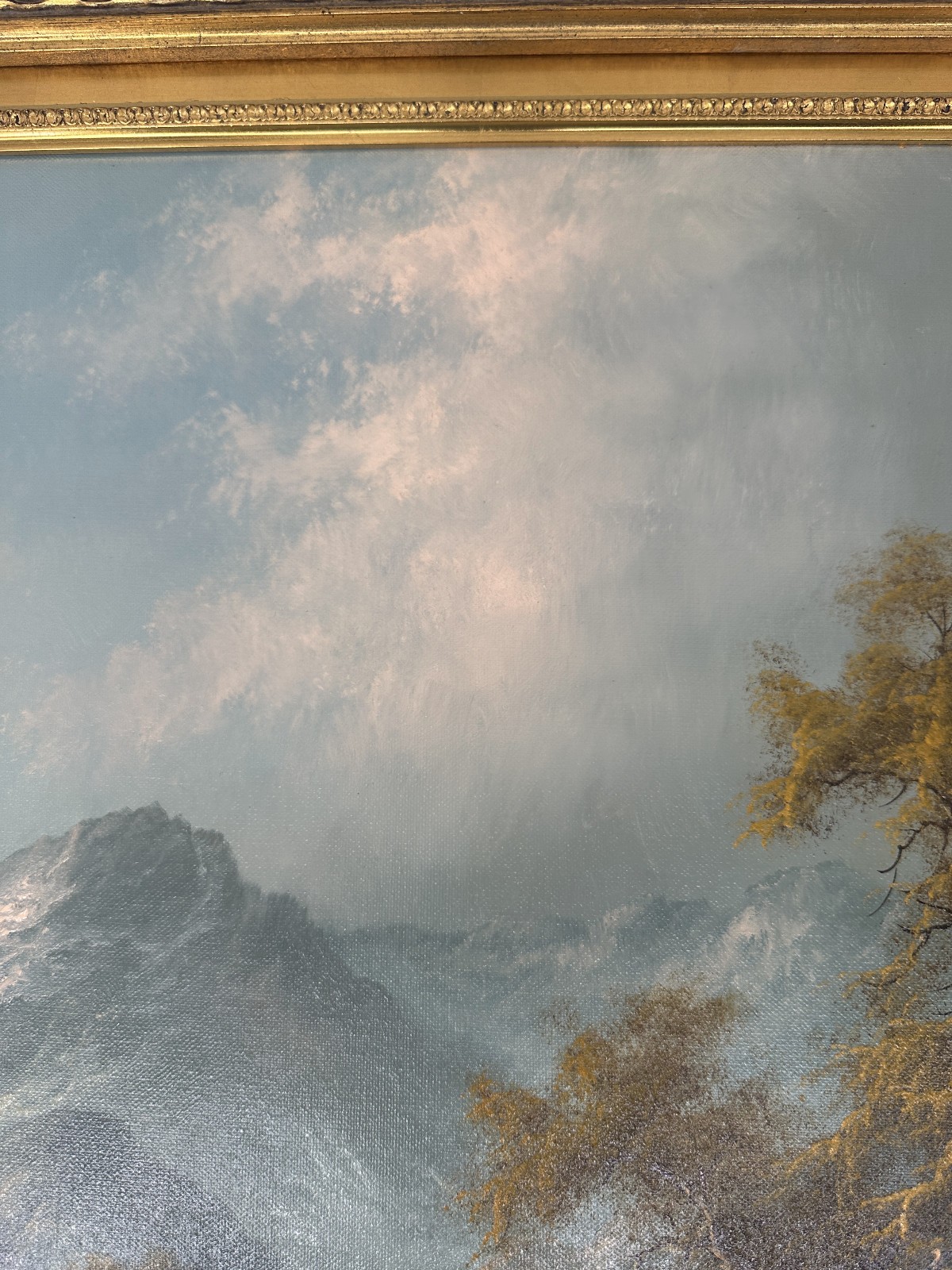 Ludwig Muninger Alpine Landscape Scene Oil Painting Framed 33″ x 41″