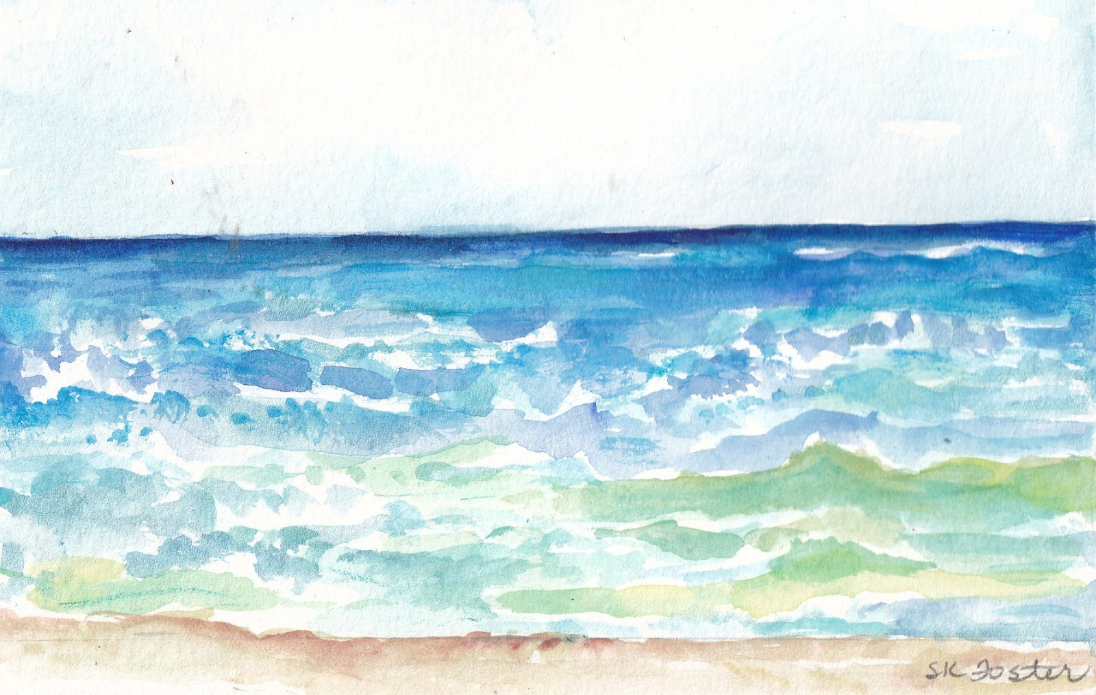 Original Florida Beach Seascape Watercolor Painting 4×6 – Coastal Art Horizontal