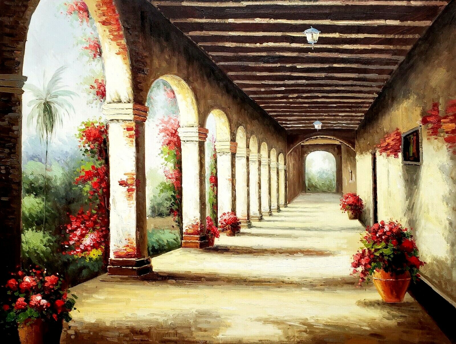 Hacienda Garden-#3 , 36×48 100% Hand painted Oil Painting on Canvas