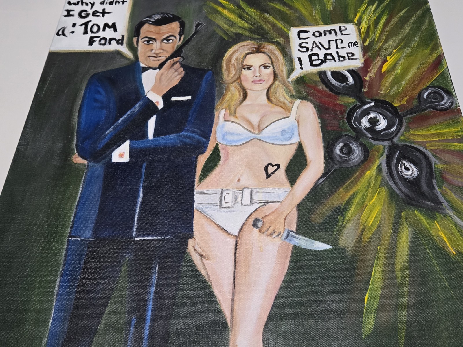 Original Painting On Canvas «Agent 007» James Bond Tribute 36×24 OOAK Signed