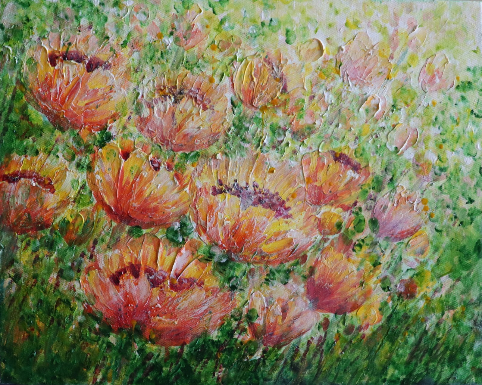 Textured Orange Yellow Floral Impasto Painting | Vibrant Garden Canvas Art