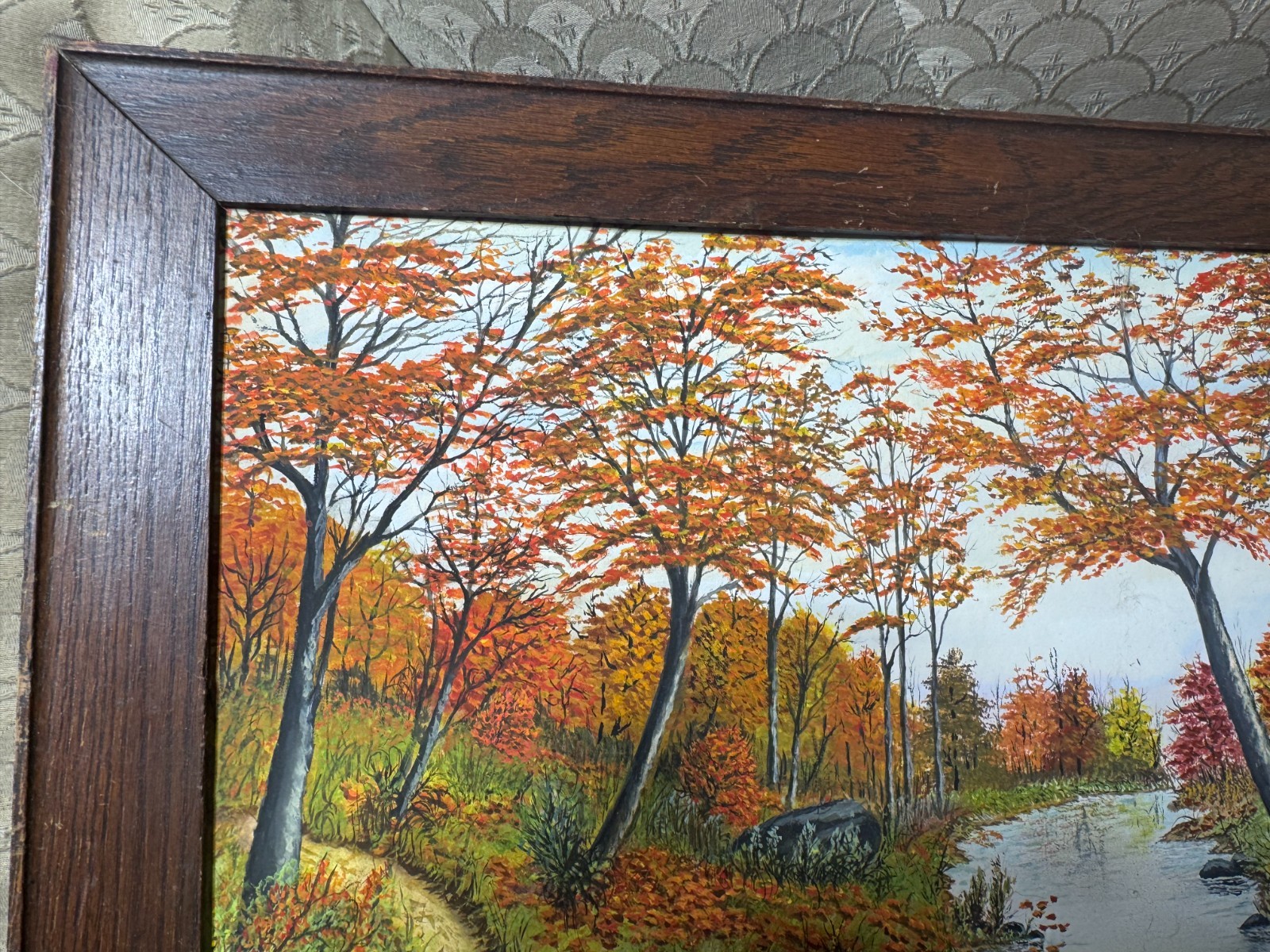 Vintage F.M Dyer «Fall River Landscape Scene» Oil Painting – Signed And Framed