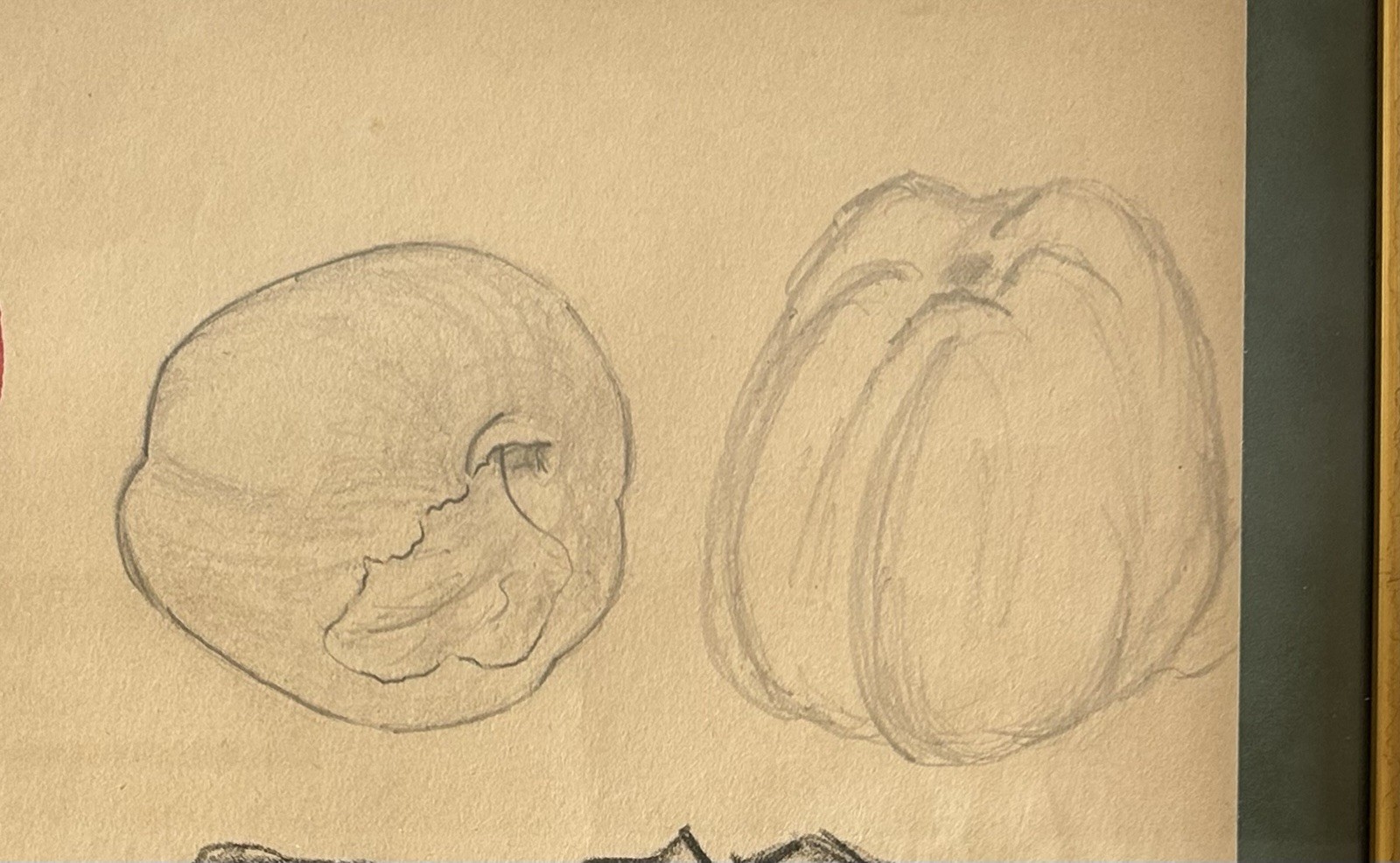 Richard Jerzy Signed Mixed Media Apple Study Watercolor Charcoal 1960 MCM Framed