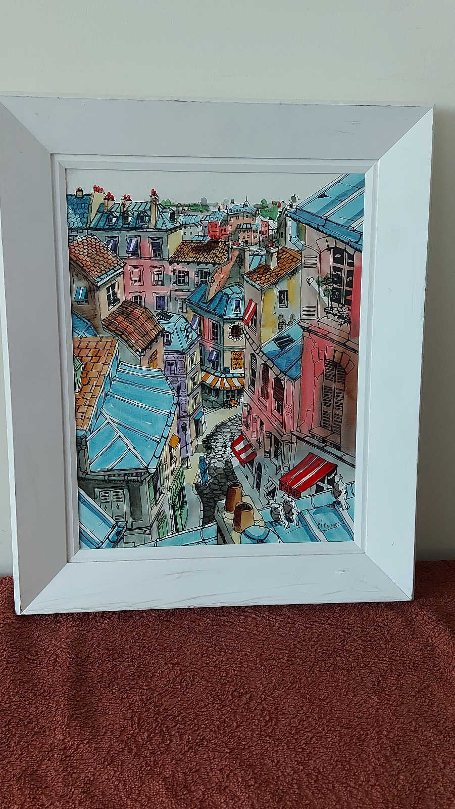 Original Painting on Canvas – Signed – Framed – City View, 26x34cm