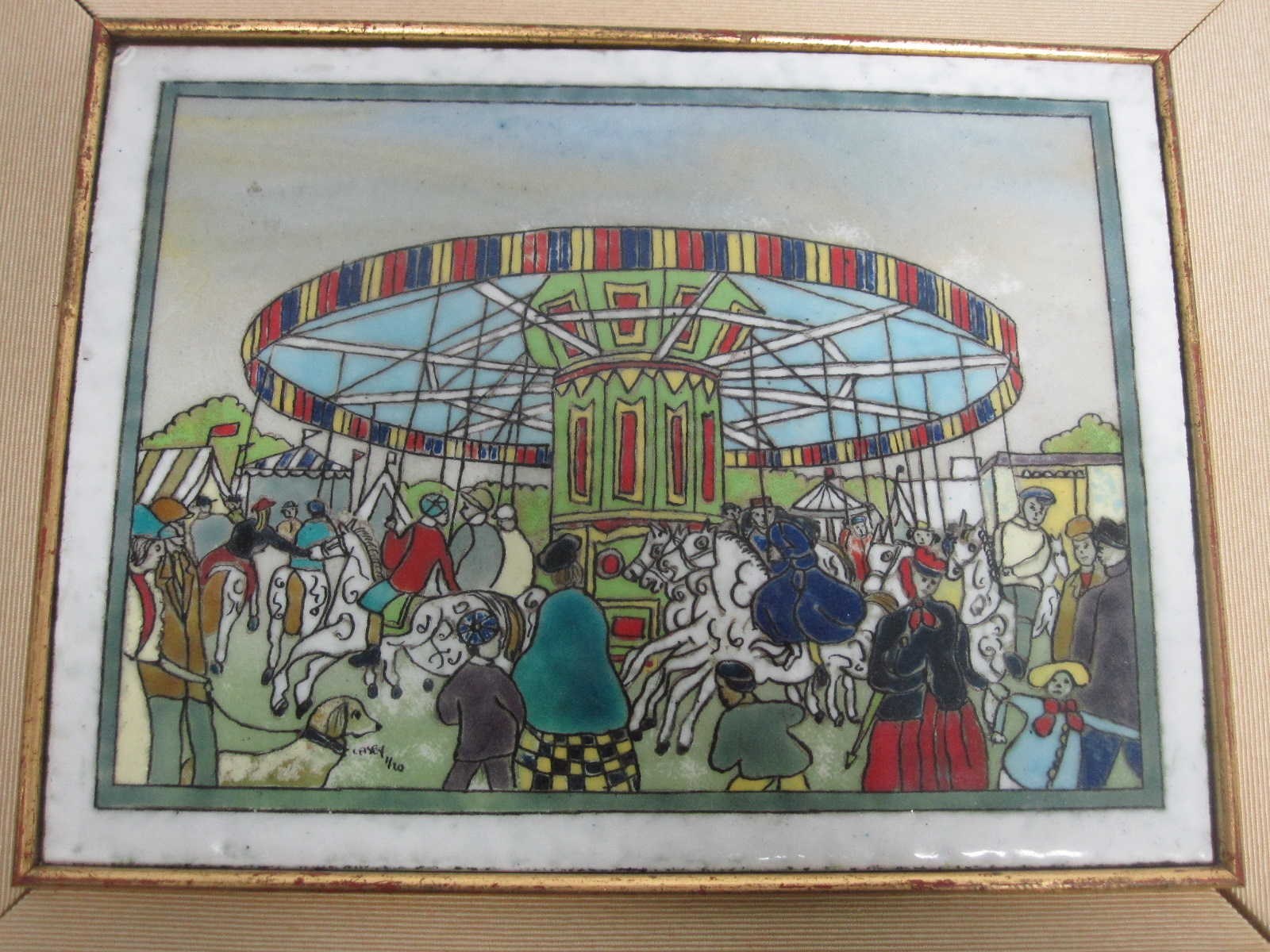 HALCYON DAYS RICHARD CASEY ENAMEL ON STEEL «VILLAGE FAIR» LMT ED 1/20 ~ FRAMED